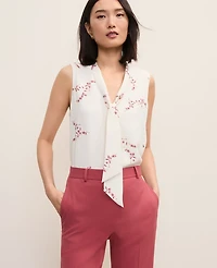 Ann Taylor Floral Bow Neck Shell Top Winter White Women's