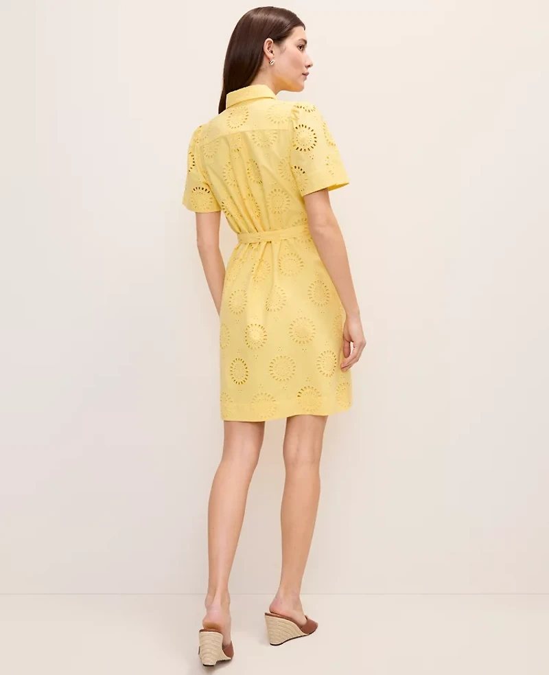 Ann Taylor Petite Weekend Eyelet Shirtdress Yellow Hibiscus Women's