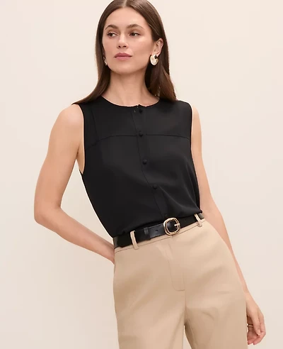 Ann Taylor Petite Mixed Media Button Down Top Black Women's