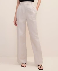 Ann Taylor The Petite Pleated Straight Pant Linen Blend Natural Flax Women's