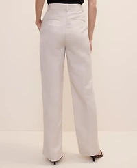 Ann Taylor The Petite Pleated Straight Pant Linen Blend Natural Flax Women's