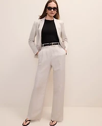 Ann Taylor The Petite Pleated Straight Pant Linen Blend Natural Flax Women's