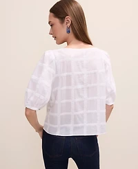 Ann Taylor Petite Crochet Boatneck Popover Top White Women's