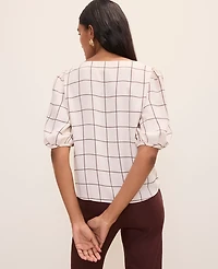 Ann Taylor Petite Windowpane Boatneck Popover Top Rich Walnut Women's