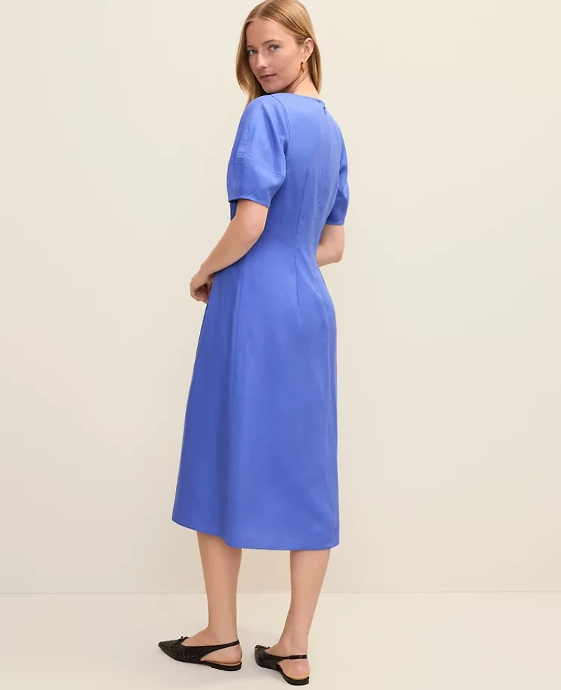 Ann Taylor Petite Crew Neck Flare Midi Dress Dream Blue Women's