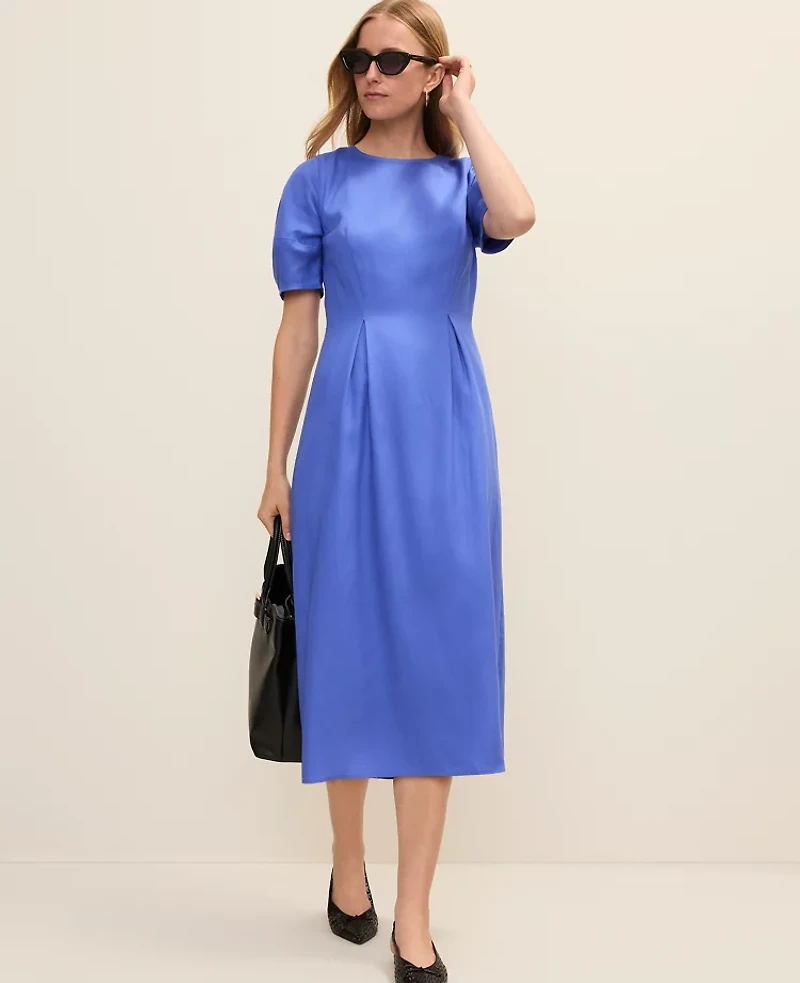 Ann Taylor Petite Crew Neck Flare Midi Dress Dream Blue Women's