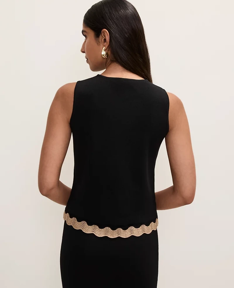 Ann Taylor Petite Metallic Trim Sweater Shell Top Black Women's
