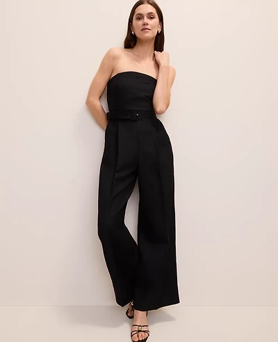 Ann Taylor Petite Belted Strapless Jumpsuit Linen Blend Black Women's