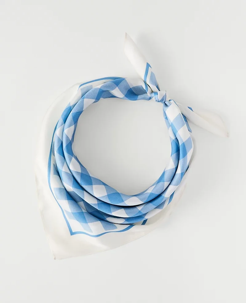 Ann Taylor Weekend Gingham Silk Scarf Vista Blue Women's