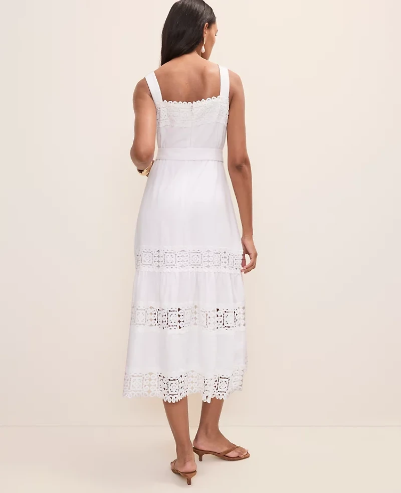 Ann Taylor Petite Tiered Midi Dress Linen Blend White Women's
