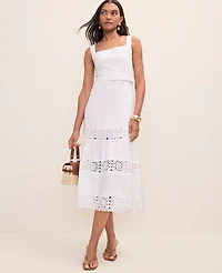 Ann Taylor Petite Tiered Midi Dress Linen Blend White Women's
