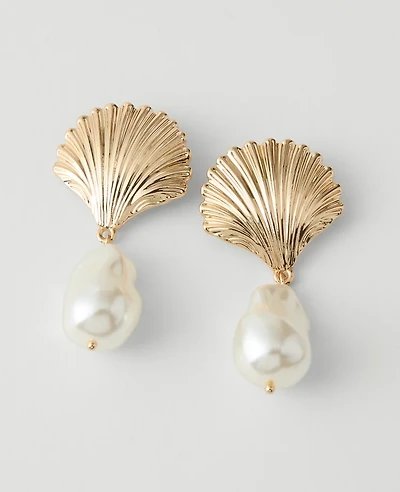 Ann Taylor Pearl Shell Drop Earrings Goldtone Women's