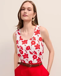 Ann Taylor Petite Floral Mixed Media Tank Top Bright Cherry Women's