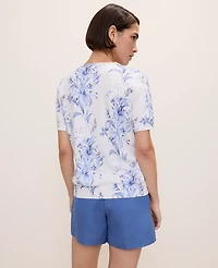 Ann Taylor Petite Floral Sweater T-Shirt White-Blue B Women's