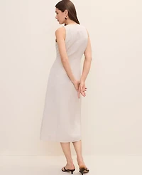 Ann Taylor Petite Button Midi Dress Linen Blend Natural Flax Women's