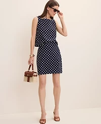 Ann Taylor Petite Polka Dot A-Line Skirt Linen Blend Night Sky Women's