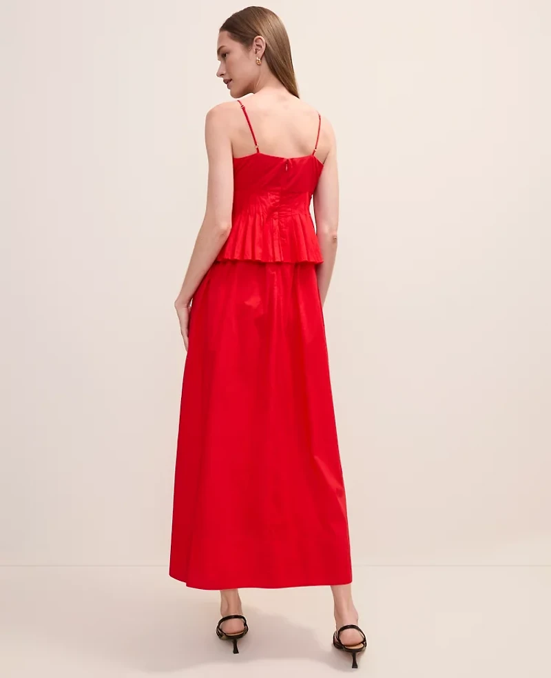 Ann Taylor Petite Pleated Peplum Maxi Dress Bright Cherry Women's