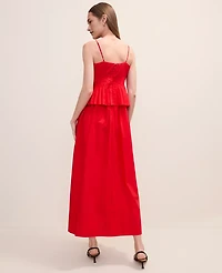 Ann Taylor Petite Pleated Peplum Maxi Dress Bright Cherry Women's