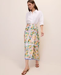 Ann Taylor Petite Lemon Print Wrap Effect Midi Skirt Satin Multi-Please Use B Version Women's