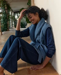 Ann Taylor Haven Well WithinIndigo Cotton Terry Quilted Vest Indigo Wash Women's