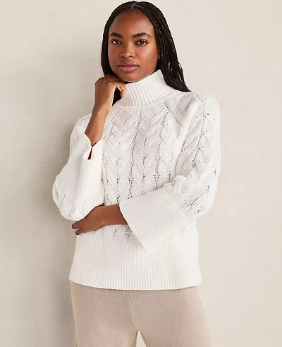Ann Taylor Haven Well Within Organic Cotton Mock Neck Sweater Ivory Women's