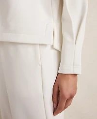 Ann Taylor Haven Well Within Soft-Brushed Fleece Pleated Crewneck Ivory Women's