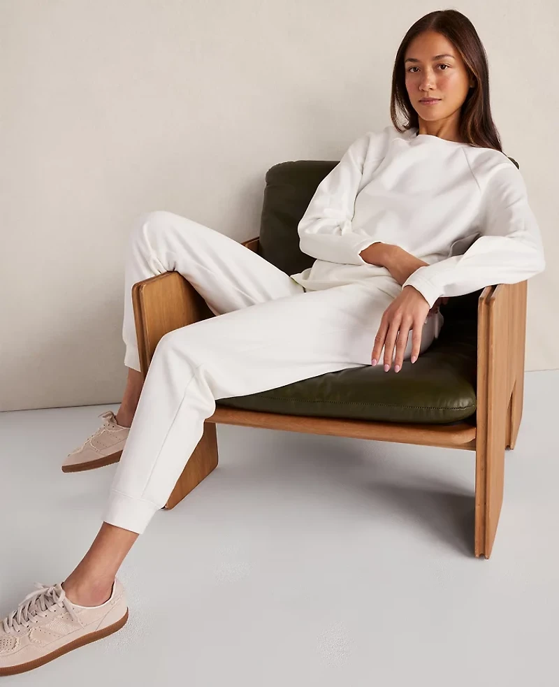 Ann Taylor Haven Well Within Soft-Brushed Fleece Pleated Crewneck Ivory Women's