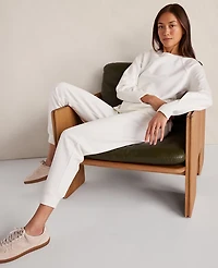 Ann Taylor Haven Well Within Soft-Brushed Fleece Pleated Crewneck Ivory Women's