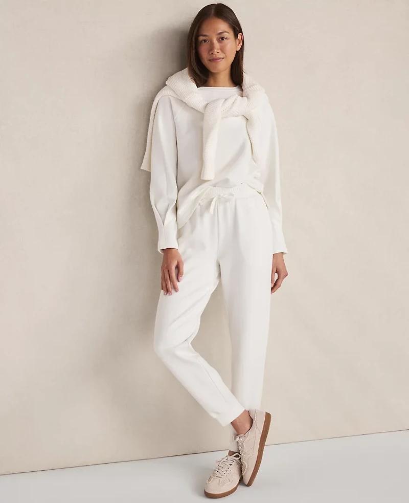 Ann Taylor Haven Well Within Soft-Brushed Fleece Pleated Crewneck Ivory Women's