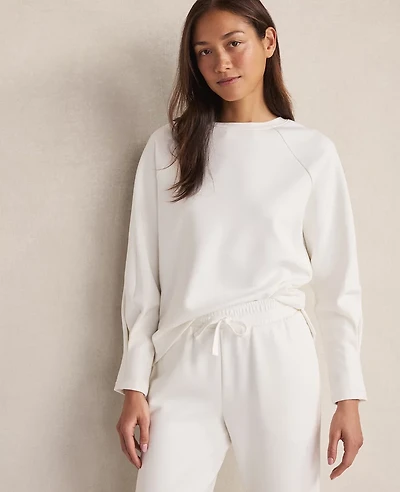 Ann Taylor Haven Well Within Soft-Brushed Fleece Pleated Crewneck Ivory Women's