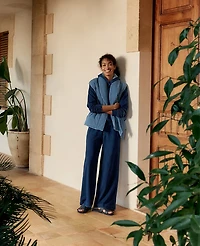 Ann Taylor Haven Well Within Indigo Cotton Terry Wide Leg Pants Dark Women's