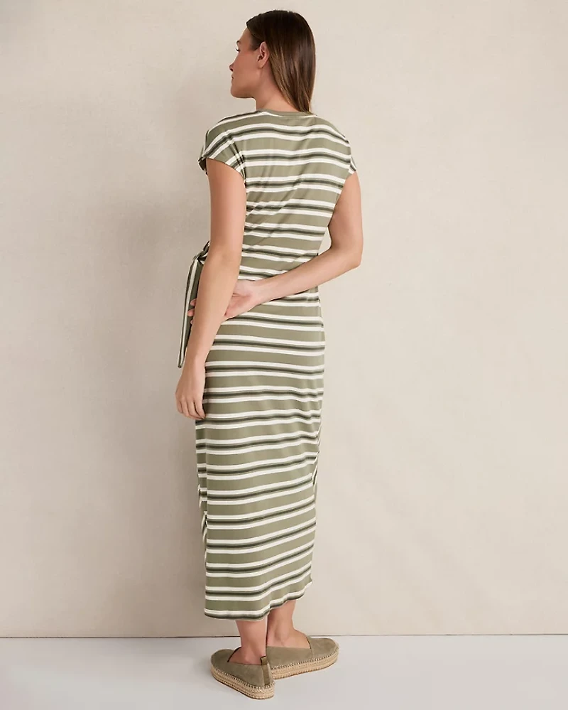 Ann Taylor Haven Well With Organic Cotton Interlock Stripe Midi Knot Dress Vetiver-Haven Women's