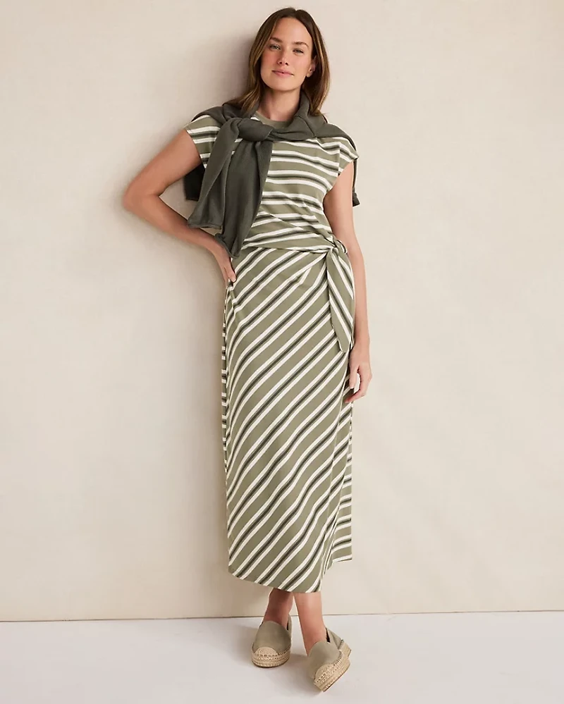 Ann Taylor Haven Well With Organic Cotton Interlock Stripe Midi Knot Dress Vetiver-Haven Women's