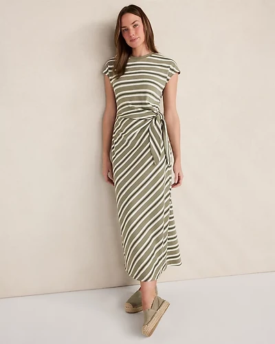 Ann Taylor Haven Well With Organic Cotton Interlock Stripe Midi Knot Dress Vetiver-Haven Women's