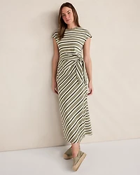 Ann Taylor Haven Well With Organic Cotton Interlock Stripe Midi Knot Dress Vetiver-Haven Women's