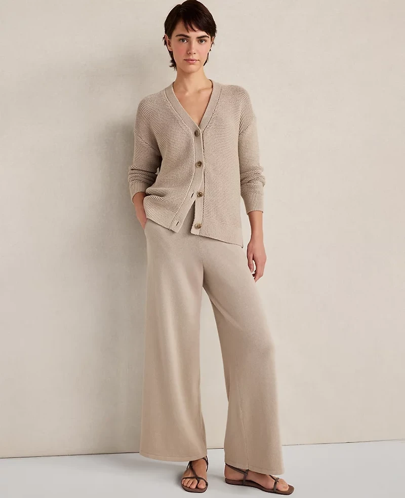 Ann Taylor Haven Well Within Organic Cotton Link Stitch Cardigan Taupe Women's