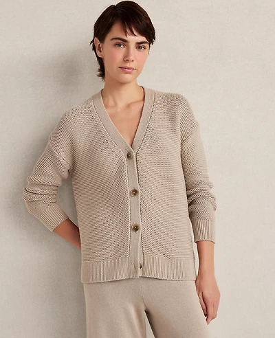 Ann Taylor Haven Well Within Organic Cotton Link Stitch Cardigan Taupe Women's
