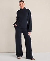 Ann Taylor Haven Well Within Soft Knit Wide Leg Pleated Pants Nightfall Blue Women's