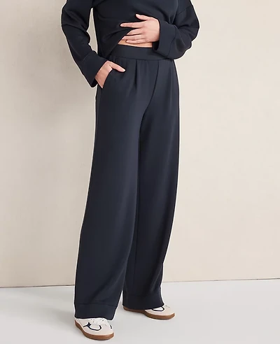 Ann Taylor Haven Well Within Soft Knit Wide Leg Pleated Pants Nightfall Blue Women's