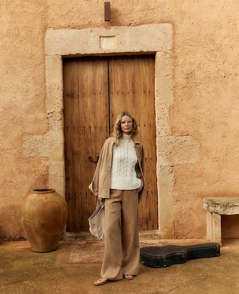 Ann Taylor Haven Well Within Linen Blend Dobby Wide Leg Pants Neutral Women's