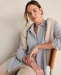 Ann Taylor Haven Well Within The Daily Shirt Linen Stripe Ocean Wave Women's