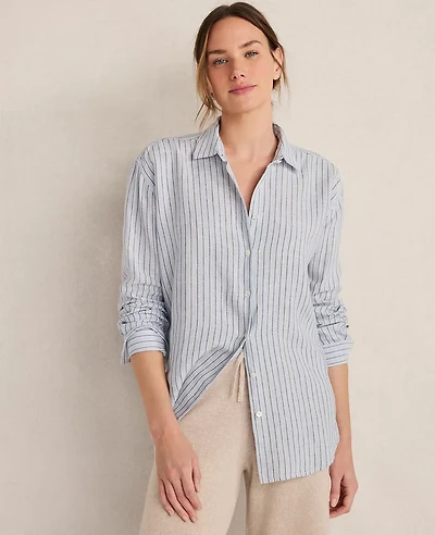 Ann Taylor Haven Well Within The Daily Shirt Linen Stripe Ocean Wave Women's