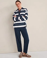 Ann Taylor Haven Well Within Organic Cotton Interlock Stripe Johnny Collar Top Twilight Wash Women's