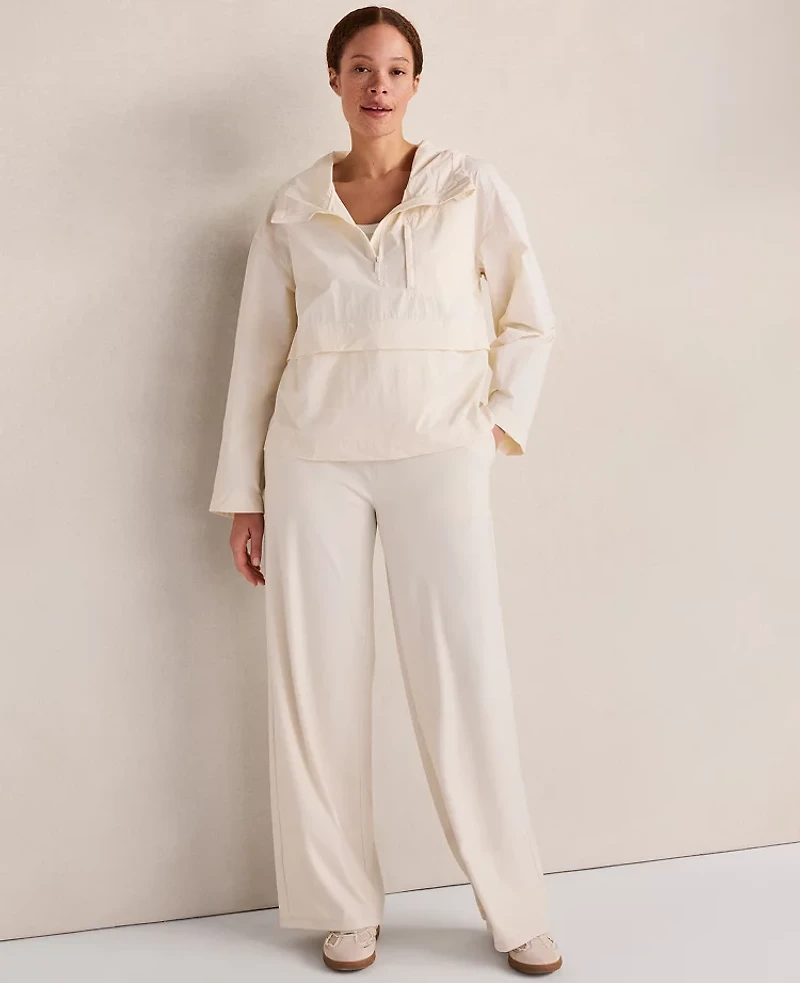 Ann Taylor Haven Well Within Crinkle Nylon Half-Zip Hooded Jacket Sandstone Women's