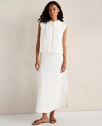 Ann Taylor Haven Well Within Cotton Blend Textured Short Sleeve Jacket Ivory Women's