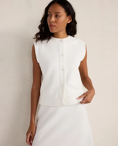 Ann Taylor Haven Well Within Cotton Blend Textured Short Sleeve Jacket Ivory Women's
