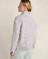 Ann Taylor Haven Well Within Everweave Linen Stripe Boxy Jacket Fresh Coffee Women's