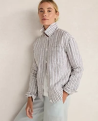 Ann Taylor Haven Well Within Everweave Linen Stripe Boxy Jacket Fresh Coffee Women's