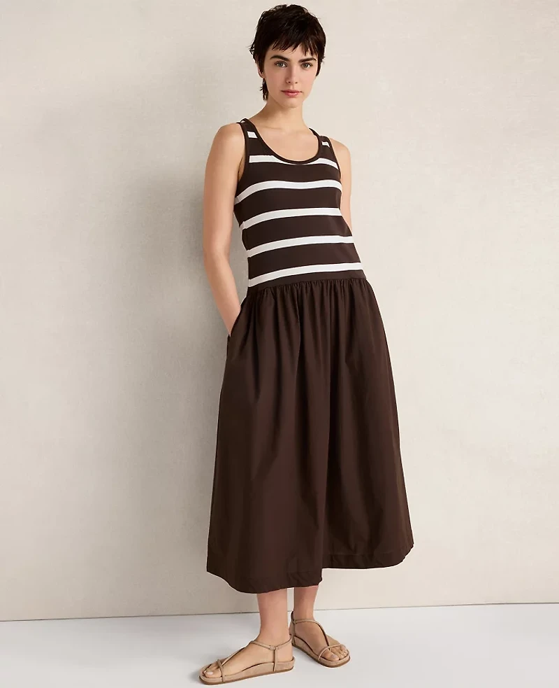 Ann Taylor Haven Well Within Organic Cotton Stripe Midi Dress Fresh Coffee Women's