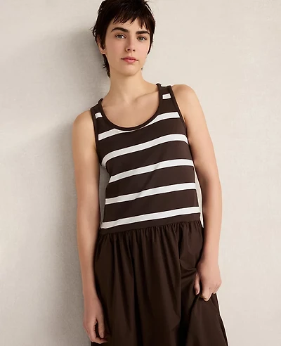Ann Taylor Haven Well Within Organic Cotton Stripe Midi Dress Fresh Coffee Women's